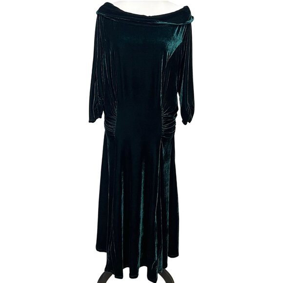 Unique Vintage Off Shoulder Velvet Maxi Dress 3/4 Sleeve Holiday Midi Party Gown - Picture 6 of 12